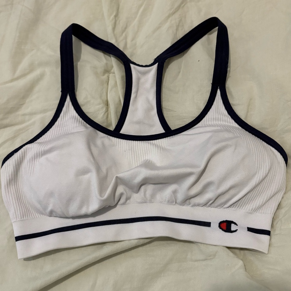 Champion White/Navy Blue Sports Bra Size S/M